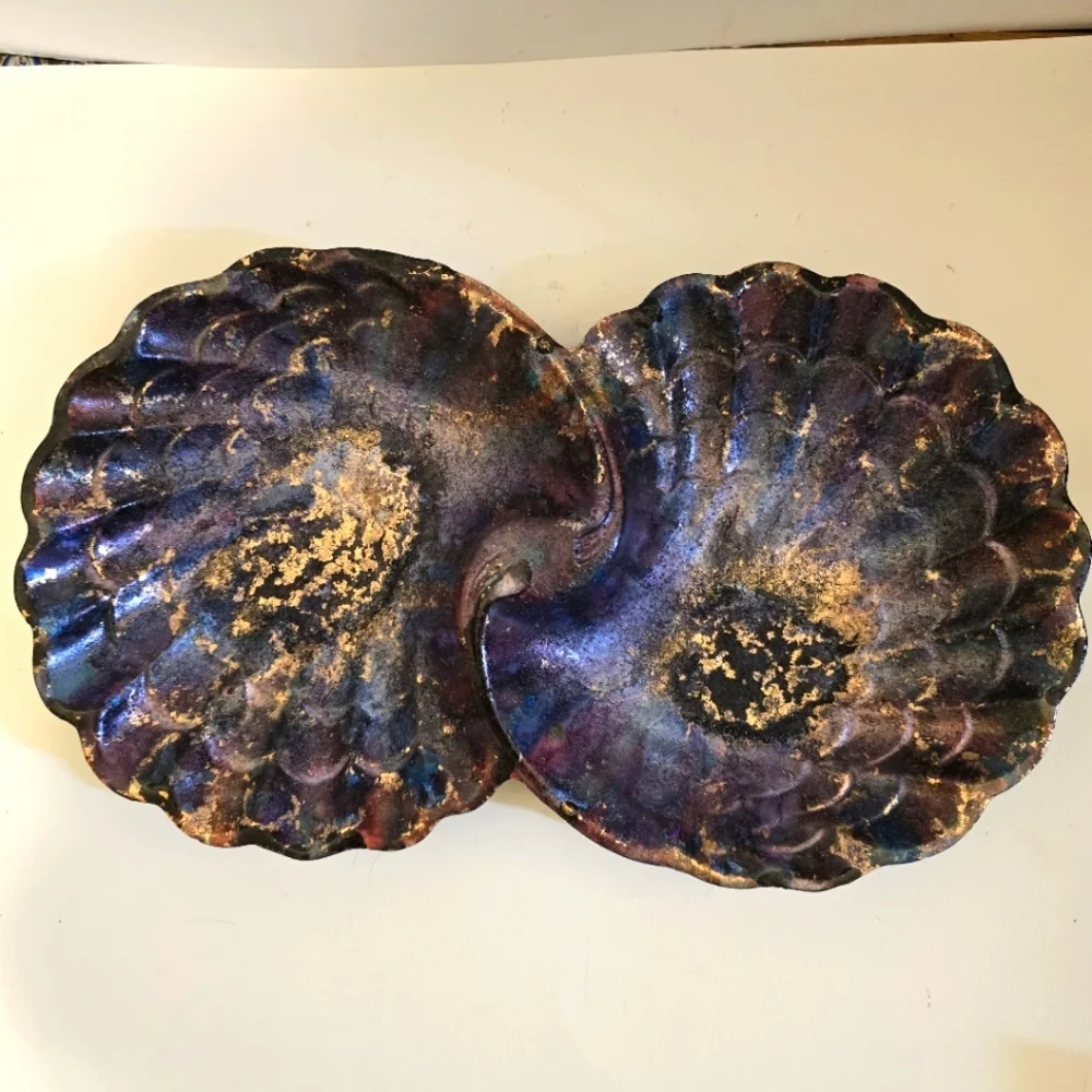 HANDCRAFTED Upcycled Porcelian Seashell Platter HANDPAINTED Tabeltop Art Decor